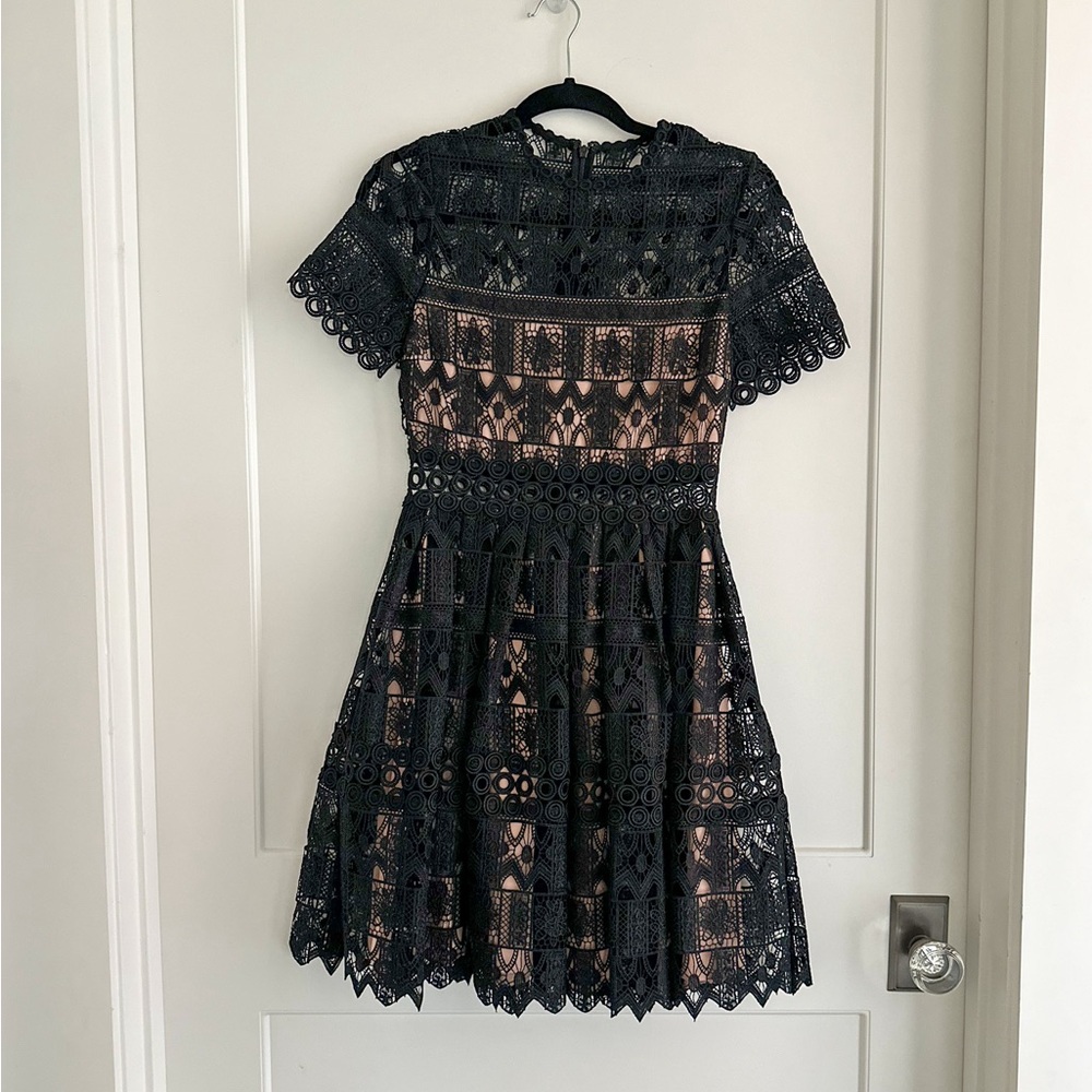 Alexis Black and Cream Lace Mini Dress